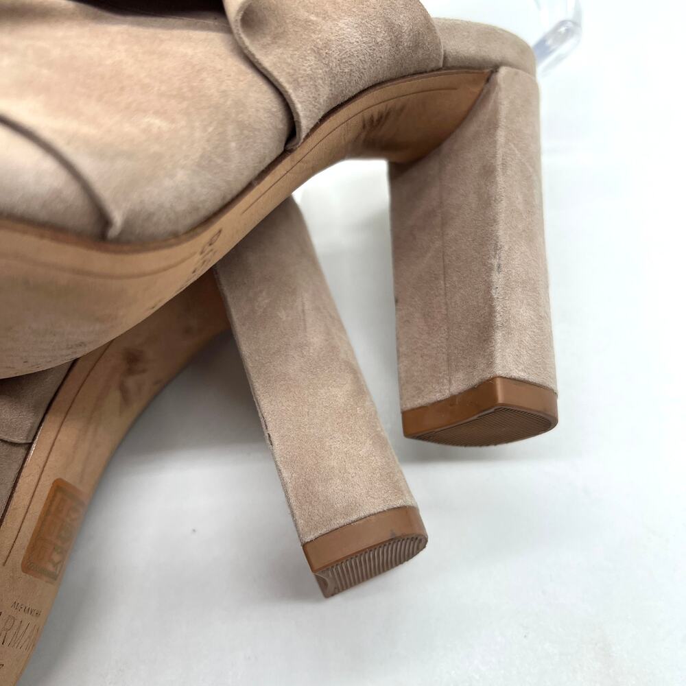 ALEXANDRE BIRMAN Ruffle Suede Heels Womens 37 Taupe Leather Ankle Wrap Sandal - Picture 10 of 16